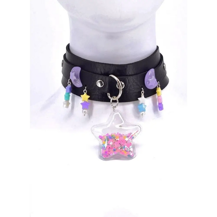 Lavender moon galaxy choker with kawaii pendant and stars