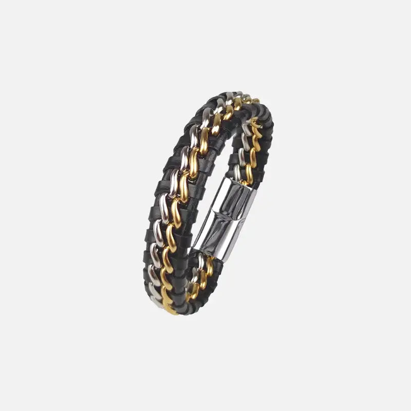 Leather chain magnetic clasp bracelet y2k - s-sg woven bracelet / 18.5cm - bracelets