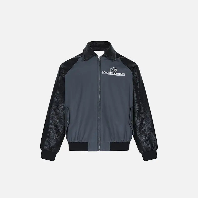 Leather patchwork contrast color jacket y2k - grey / m