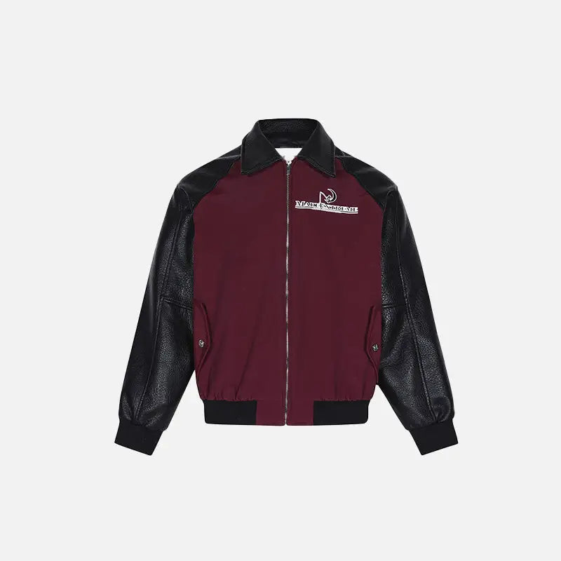 Leather patchwork contrast color jacket y2k - red / m