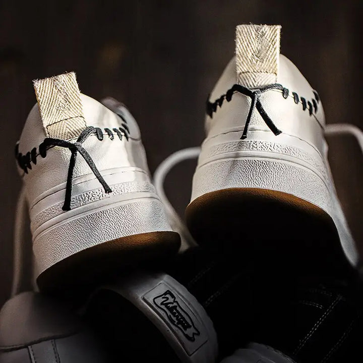 Y2k stitched leather shoes for streetwear style - shoes