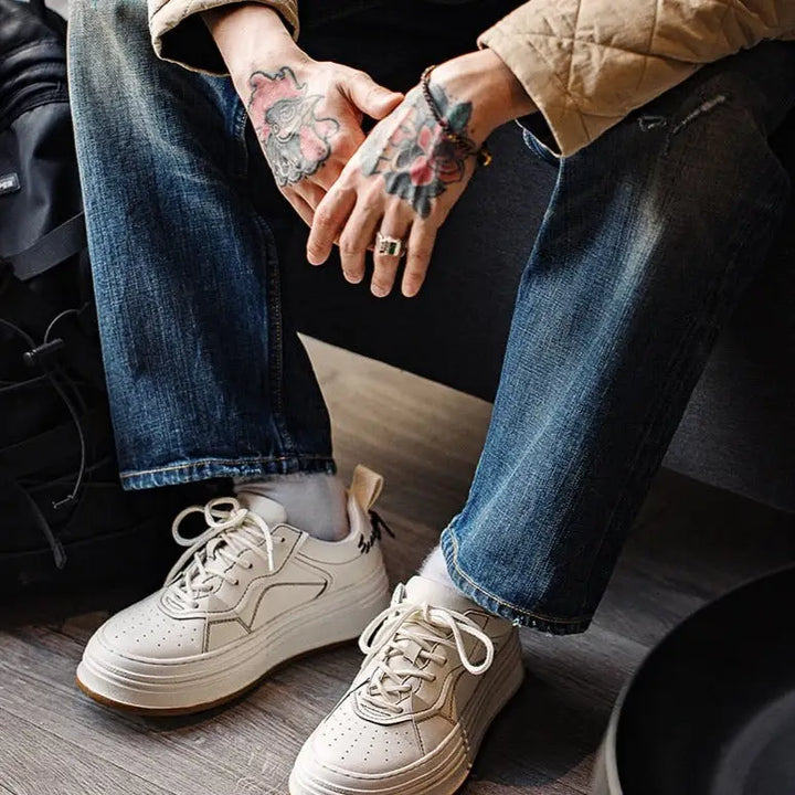 Y2k stitched leather shoes for streetwear style - shoes