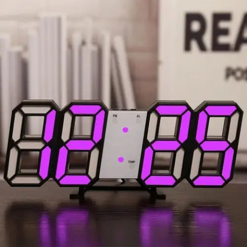 Aesthetic style led light digital clock for ambiance and decor - black & purple