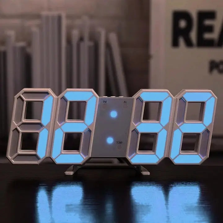 Aesthetic style led light digital clock for ambiance and decor - white & blue