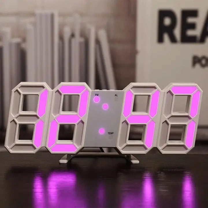 Aesthetic style led light digital clock for ambiance and decor - white & purple