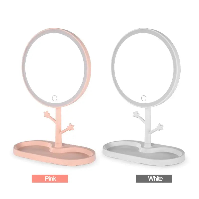 Led light makeup mirror with storage for aesthetic beauty lovers