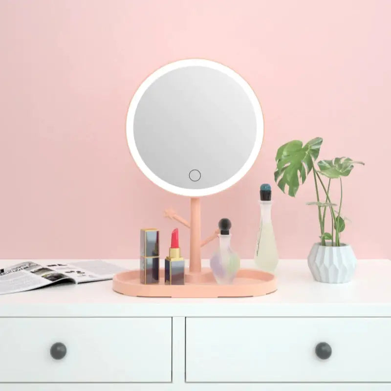 Led light makeup mirror with storage for aesthetic beauty lovers