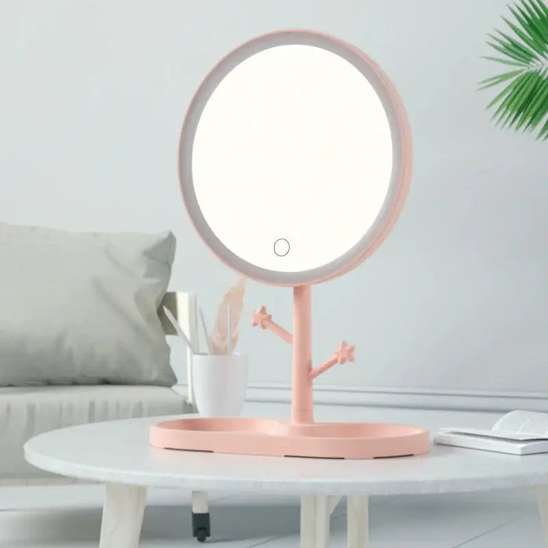 Led light makeup mirror with storage for aesthetic beauty lovers