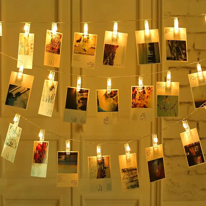 Led string lights with photo clippers for memorable room decor