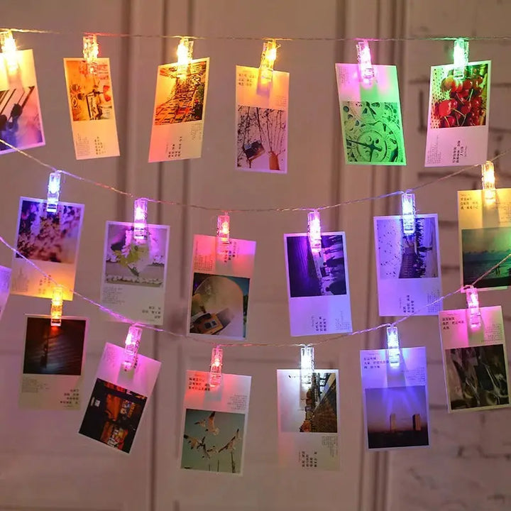 Led string lights with photo clippers for memorable room decor