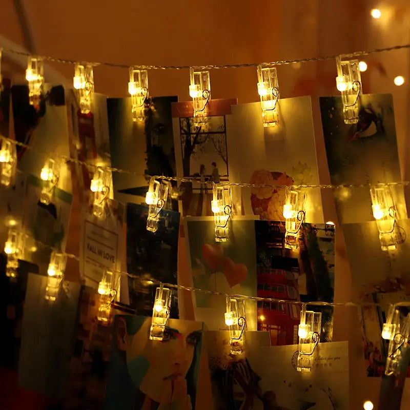 Led string lights with photo clippers for memorable room decor