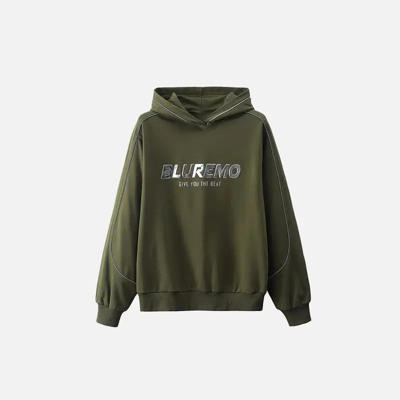 Letter print wide collar hoodie y2k - green / m - hoodies
