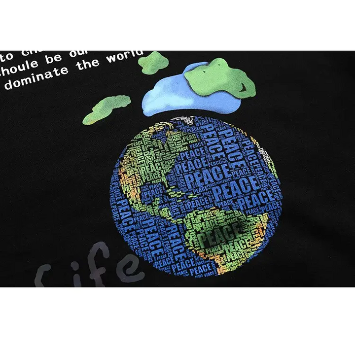 ’life is good’ earth print hoodie y2k - hoodie