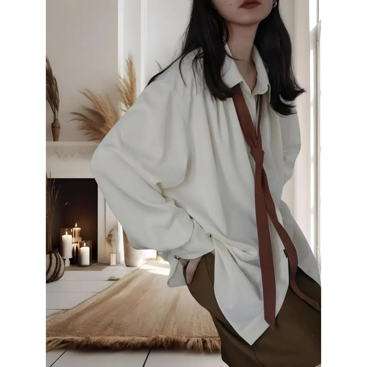 Cream classic shirt for light academia and y2k style