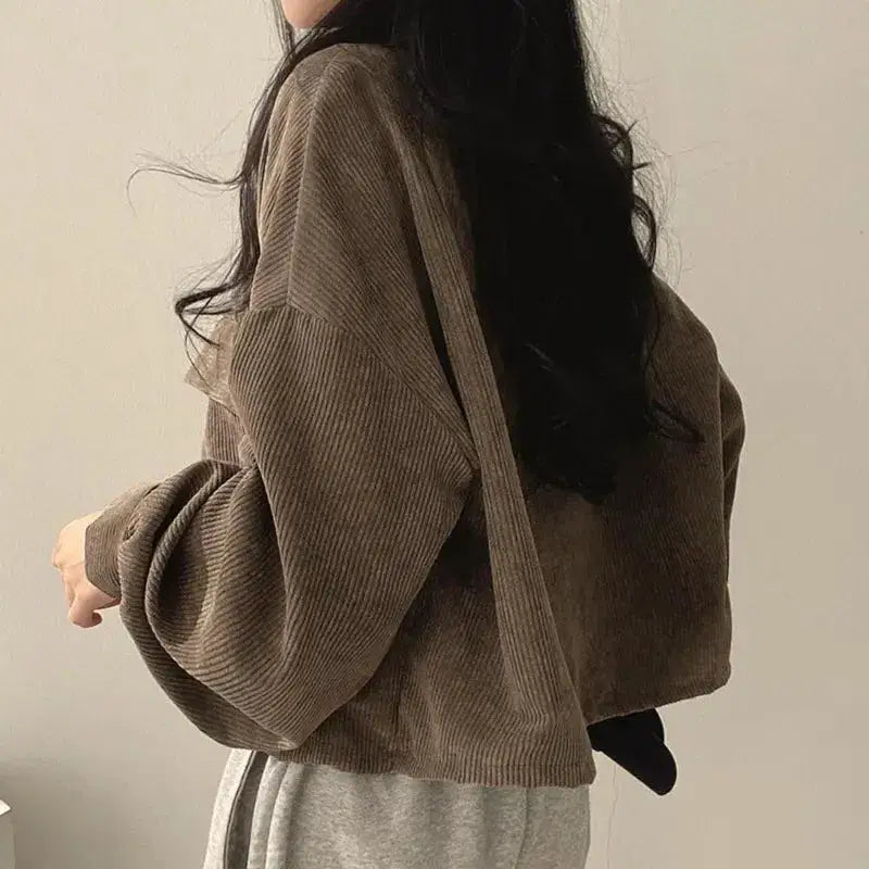 Light academia cropped corduroy jacket