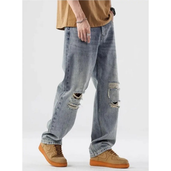 Light wash ripped jeans for y2k-inspired street style - blue / s