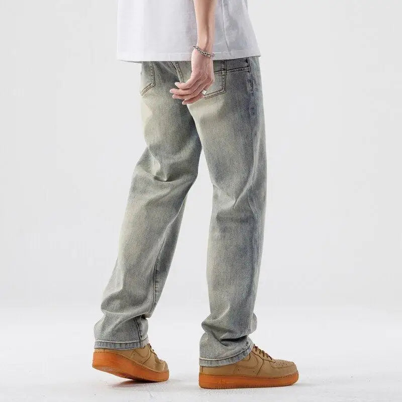 Light wash denim straight leg jeans for timeless style