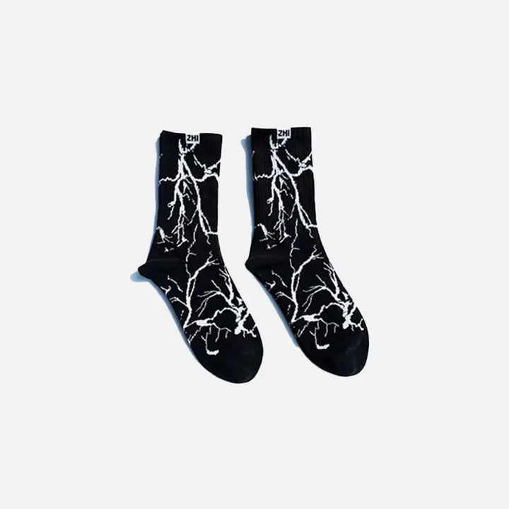 Y2k lightning print socks for stylish streetwear fashion - black / one size - graphic socks