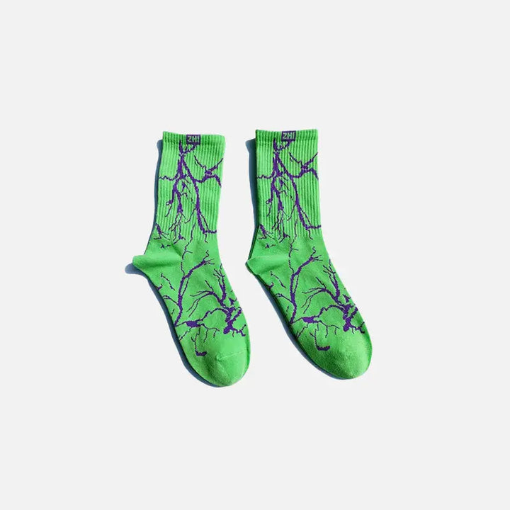 Y2k lightning print socks for stylish streetwear fashion - green / one size - graphic socks