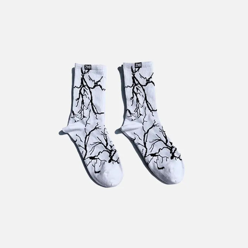 Y2k lightning print socks for stylish streetwear fashion - white / one size - graphic socks