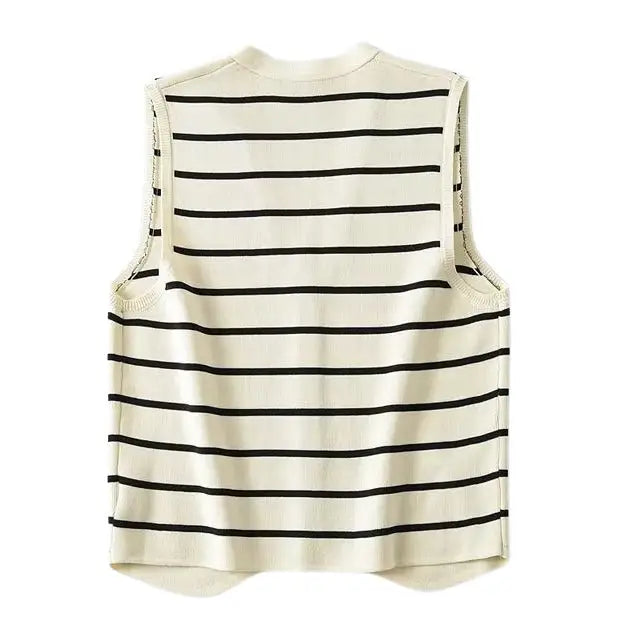 Cute french style y2k button-up vest with striped design