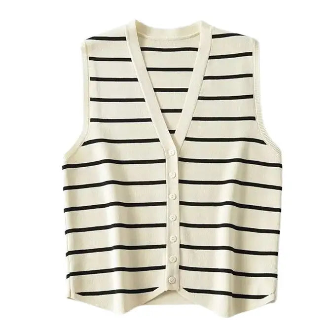 Cute french style y2k button-up vest with striped design - s / white