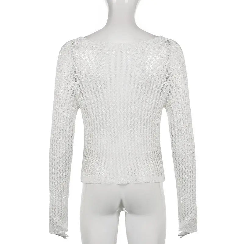 Sheer knit long sleeve top in comfortable viscose blend