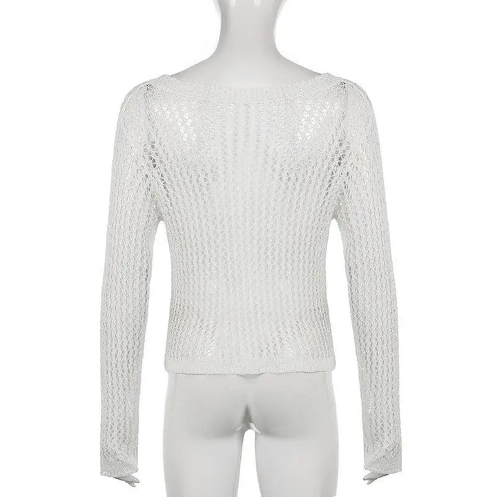 Sheer knit long sleeve top in comfortable viscose blend