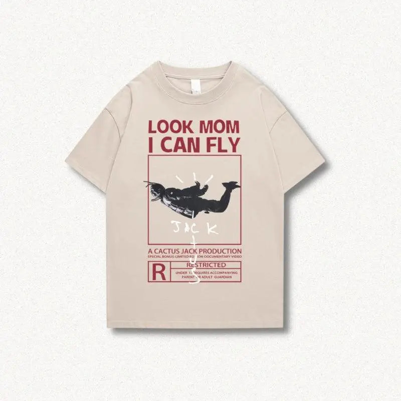 Cactus jack look mom i can fly tee with digital print design - beige / s