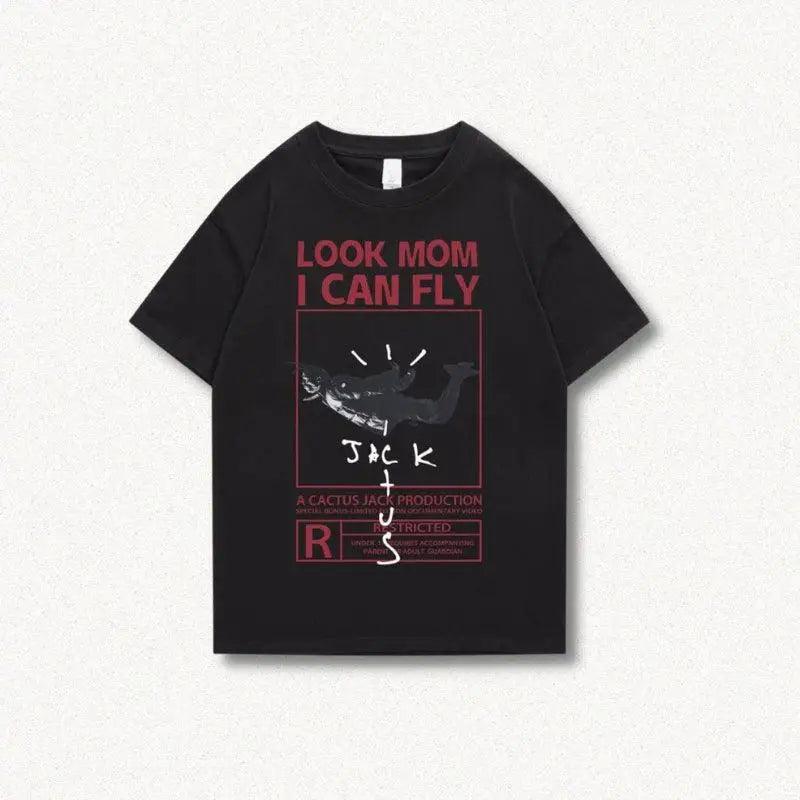 Cactus jack look mom i can fly tee with digital print design - black / s