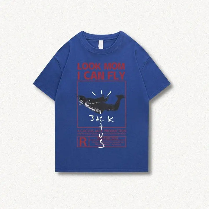 Cactus jack look mom i can fly tee with digital print design - blue / s