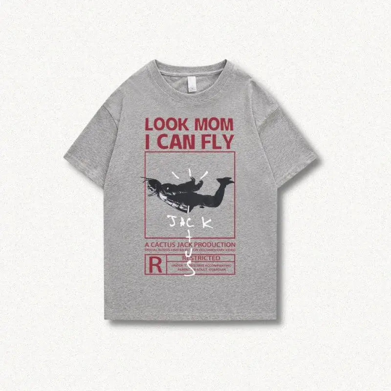 Cactus jack look mom i can fly tee with digital print design - gray / s