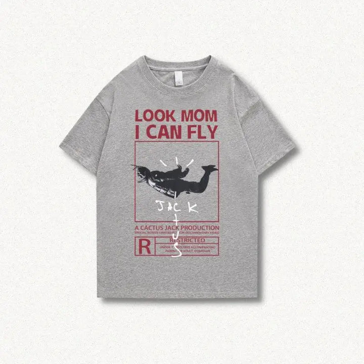 Cactus jack look mom i can fly tee with digital print design - gray / s