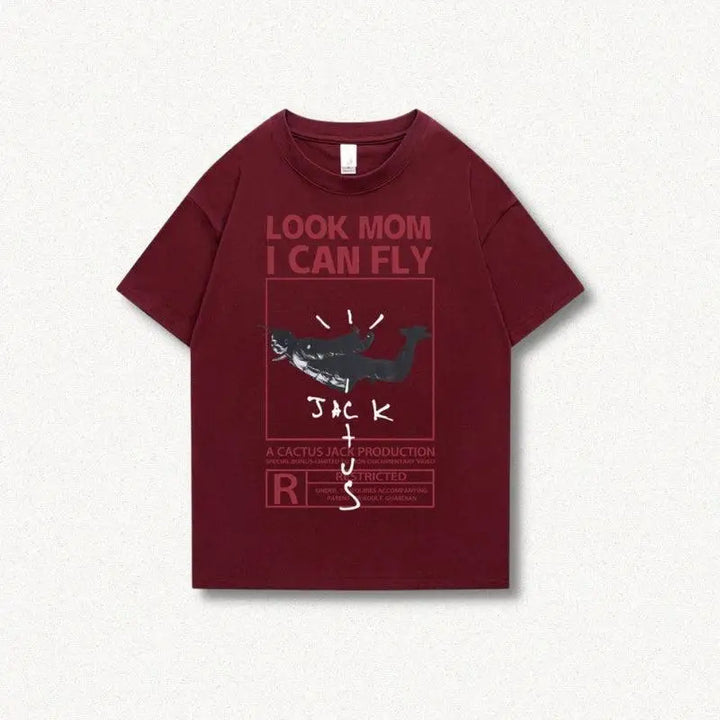 Cactus jack look mom i can fly tee with digital print design - red / s