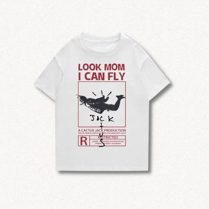 Cactus jack look mom i can fly tee with digital print design - white / s