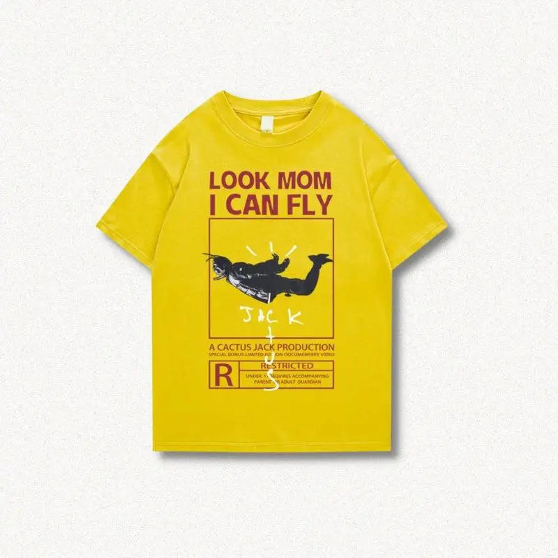 Cactus jack look mom i can fly tee with digital print design - yellow / s