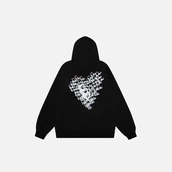 Loose cursive love heart hoodie y2k - black / m - hoodies