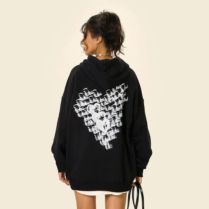 Loose cursive love heart hoodie y2k - hoodies
