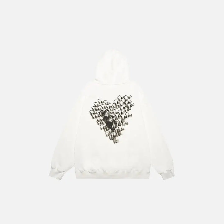 Loose cursive love heart hoodie y2k - white / m - hoodies
