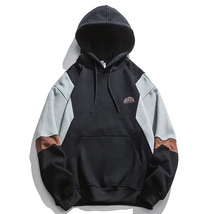 Loose fleece patchwork hoodie y2k - black / m - hoodies
