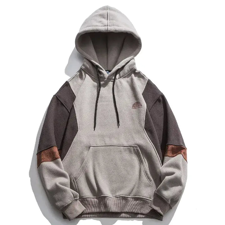 Loose fleece patchwork hoodie y2k - gray / m - hoodies