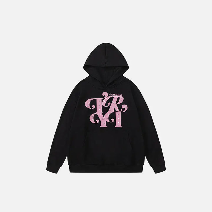 Loose front pocket letter print hoodie y2k - black / m - hoodies