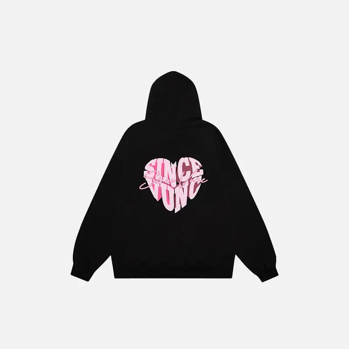Loose peach heart washed hoodie y2k - black / xl - hoodies