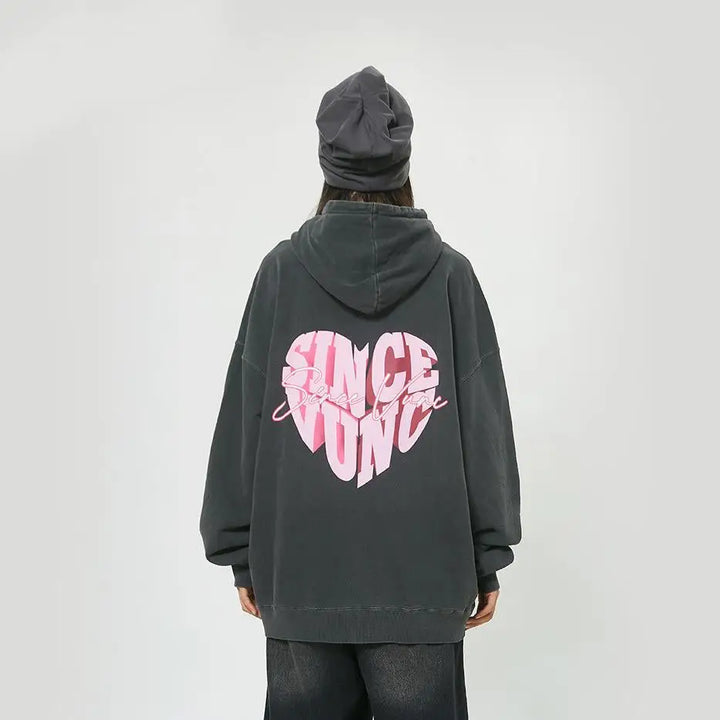 Loose peach heart washed hoodie y2k - hoodies