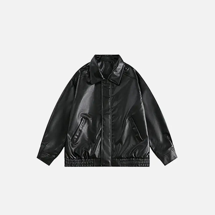 Loose solid color leather jacket y2k - black / m