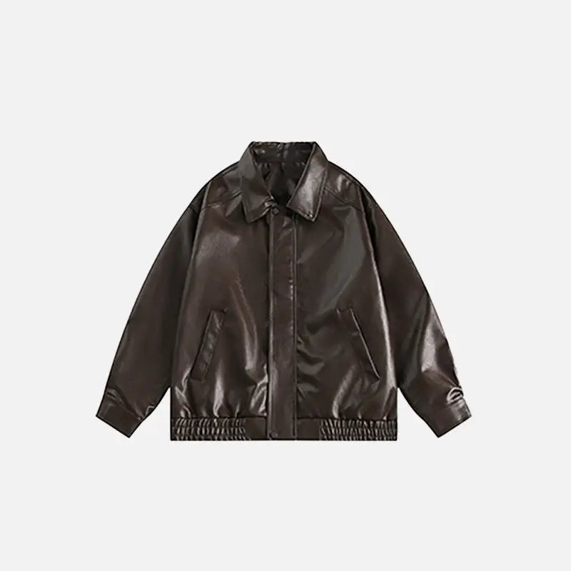Loose solid color leather jacket y2k - coffee / m