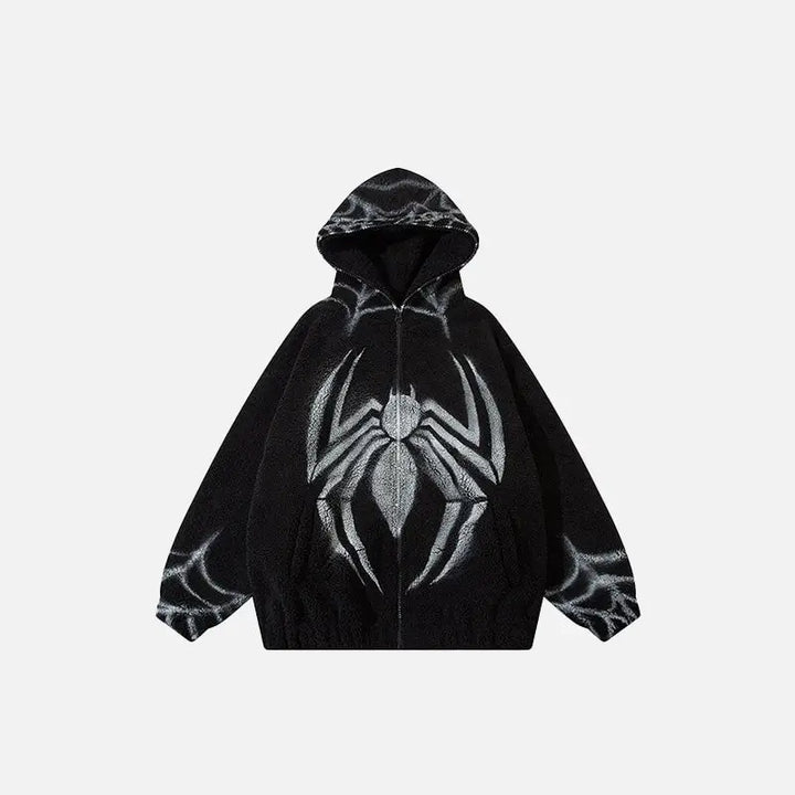 Loose spider fleece zip-up jacket y2k - black / m