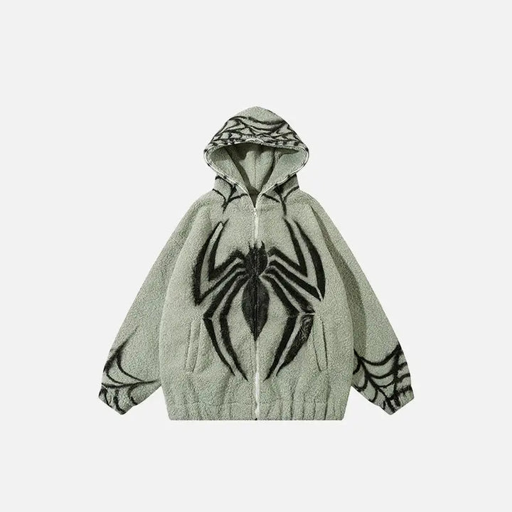 Loose spider fleece zip-up jacket y2k - green / m