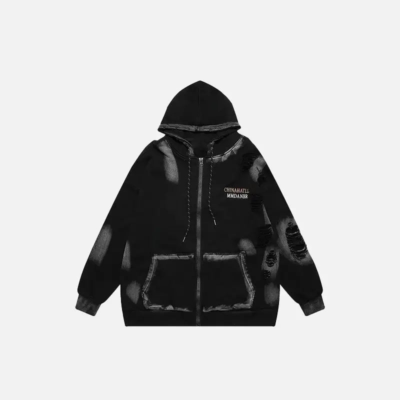 Loose vintage washed zip-up hoodie y2k - black / m - hoodies
