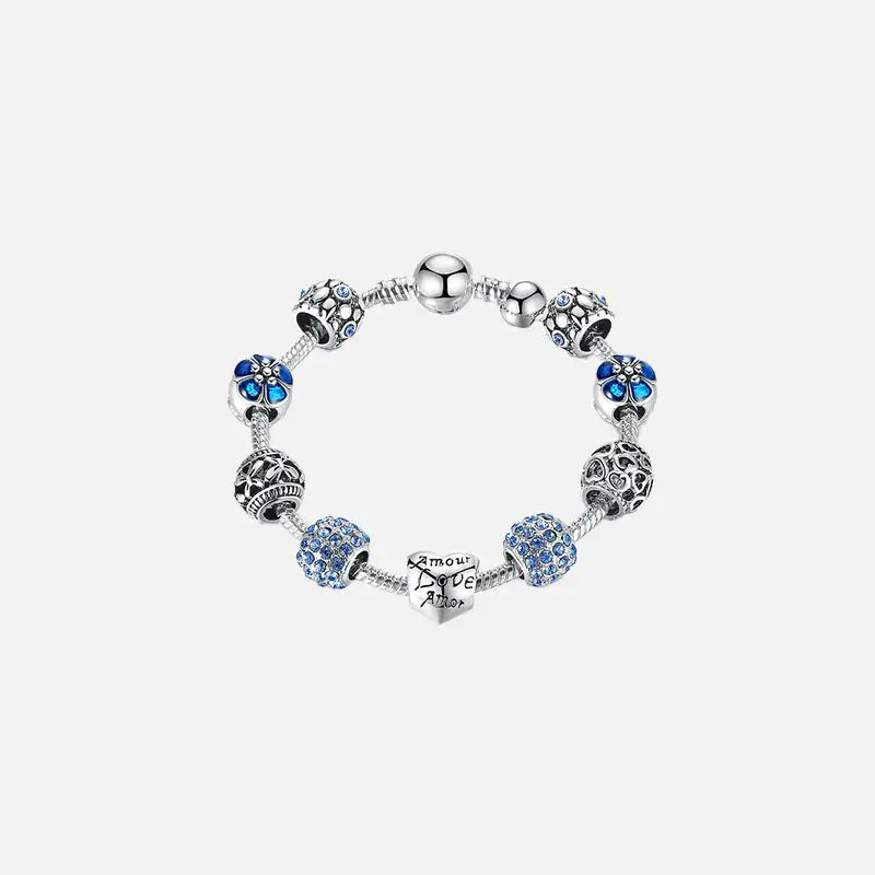 Love and flower silver plated charm bracelet y2k - blue / 18cm - bracelets